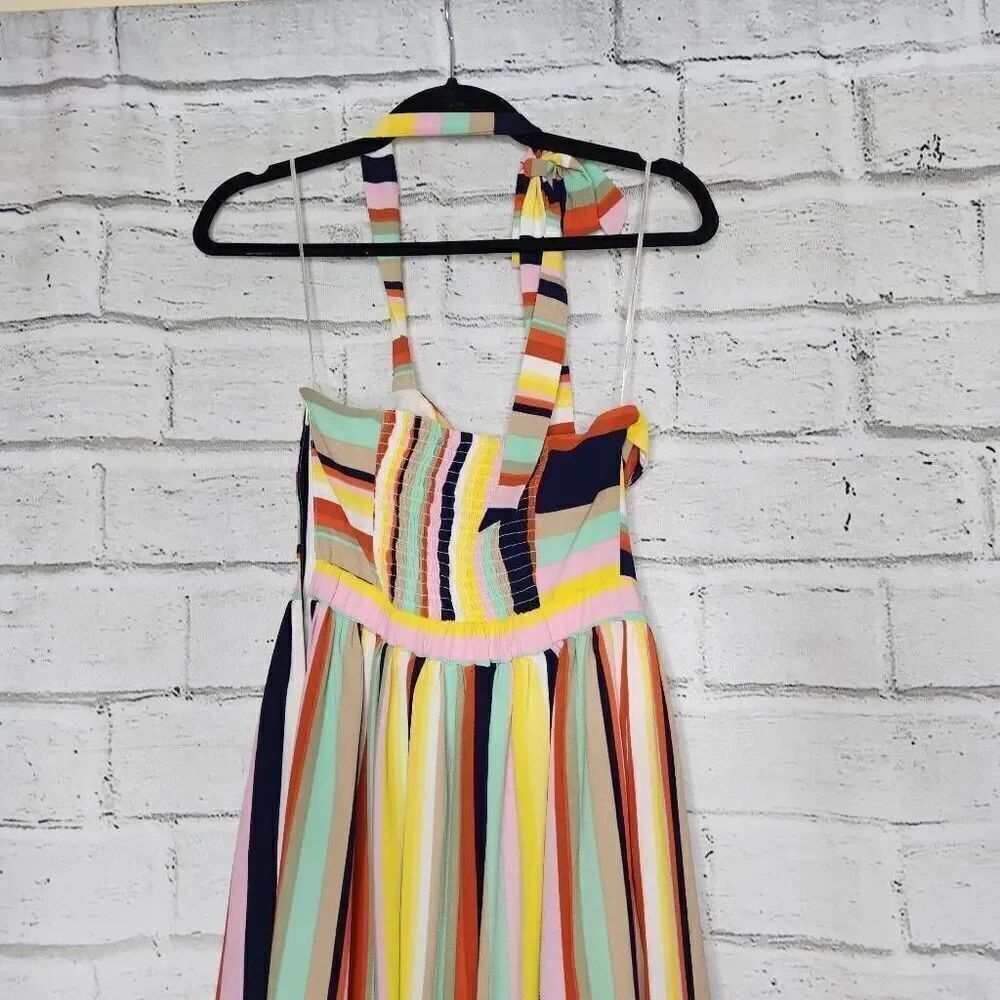 Modcloth Womens Multicolor Frequent Piquant Stripe Ruffle Hem Halter Dress Small - Picture 9 of 15